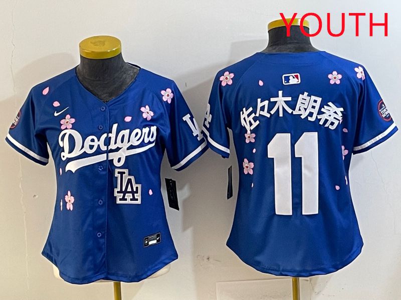 Youth Los Angeles Dodgers #11 R.Sasaki Blue Sakura Edition 2025 Nike MLB Jersey style 9->youth mlb jersey->Youth Jersey